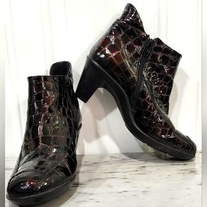 1803 tortoise shell glass croc patent ankle boots women's size 38/7.5